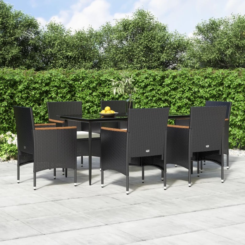 vidaXL Set da Pranzo da Giardino 7 pz con Cuscini Nero vidaXL Set da Pranzo da Giardino 7 pz con Cuscini Nero