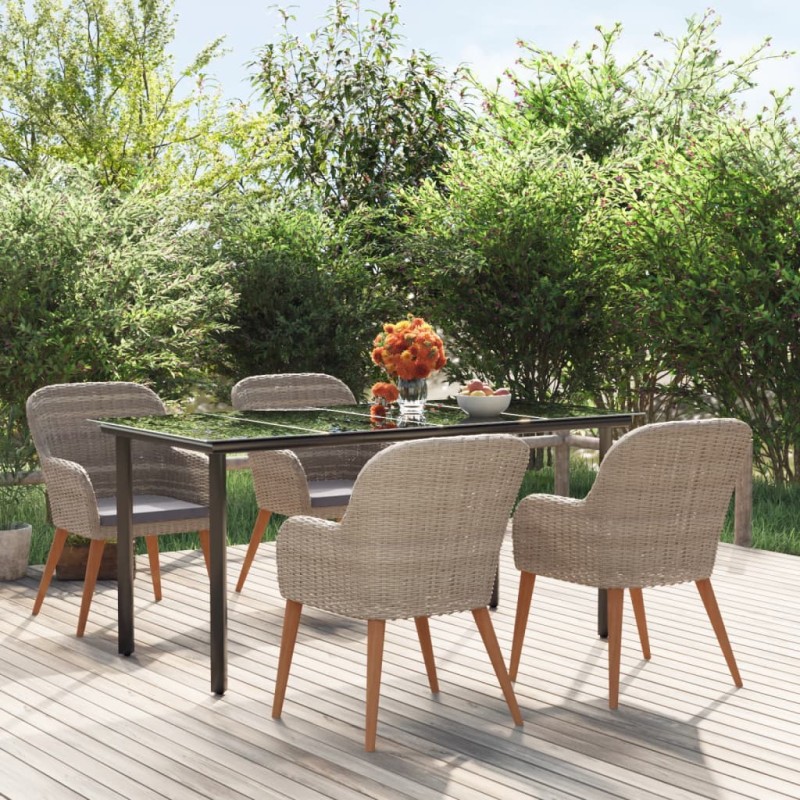 Set da Pranzo da Giardino 5 pz con Cuscini Marrone Set da Pranzo da Giardino 5 pz con Cuscini Marrone