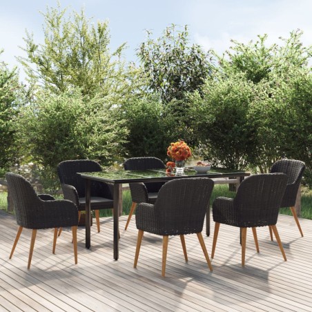 Set da Pranzo da Giardino 7 pz con Cuscini Nero