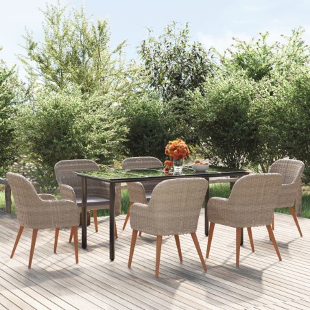 Set da Pranzo da Giardino 7 pz con Cuscini Marrone