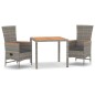 Set da Pranzo da Giardino 3 pz con Cuscini in Polyrattan Grigio Set da Pranzo da Giardino 3 pz con Cuscini in Polyrattan Grigio