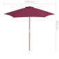 Ombrellone da Esterni con Palo in Legno 270 cm Rosso Bordò Ombrellone da Esterni con Palo in Legno 270 cm Rosso Bordò