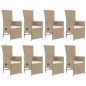 Set da Pranzo da Giardino 9 pz con Cuscini Beige in Polyrattan