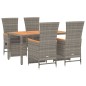 vidaXL Set da Pranzo da Giardino 5 pz con Cuscini in Polyrattan Grigio vidaXL Set da Pranzo da Giardino 5 pz con Cuscini in Polyrattan Grigio