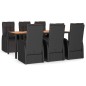 Set Pranzo Giardino 7pz Nero Polyrattan e Legno Massello Acacia Set Pranzo Giardino 7pz Nero Polyrattan e Legno Massello Acacia