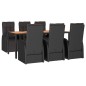 Set Pranzo Giardino 7pz Nero Polyrattan e Legno Massello Acacia Set Pranzo Giardino 7pz Nero Polyrattan e Legno Massello Acacia