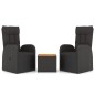 Set Mobili Giardino 3pz Nero Polyrattan e Legno Massello Acacia Set Mobili Giardino 3pz Nero Polyrattan e Legno Massello Acacia