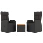 Set Mobili Giardino 3pz Nero Polyrattan e Legno Massello Acacia Set Mobili Giardino 3pz Nero Polyrattan e Legno Massello Acacia
