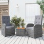Set Mobili Giardino 3pz Grigio Polyrattan Legno Massello Acacia Set Mobili Giardino 3pz Grigio Polyrattan Legno Massello Acacia