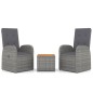 Set Mobili Giardino 3pz Grigio Polyrattan Legno Massello Acacia Set Mobili Giardino 3pz Grigio Polyrattan Legno Massello Acacia