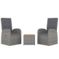 Set Mobili Giardino 3pz Grigio Polyrattan Legno Massello Acacia Set Mobili Giardino 3pz Grigio Polyrattan Legno Massello Acacia