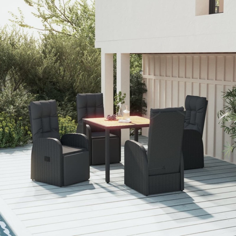 vidaXL Set Pranzo Giardino 5pz Nero Polyrattan Legno Massello Acacia vidaXL Set Pranzo Giardino 5pz Nero Polyrattan Legno Massello Acacia