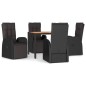 vidaXL Set Pranzo Giardino 5pz Nero Polyrattan Legno Massello Acacia vidaXL Set Pranzo Giardino 5pz Nero Polyrattan Legno Massello Acacia