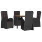 vidaXL Set Pranzo Giardino 5pz Nero Polyrattan Legno Massello Acacia vidaXL Set Pranzo Giardino 5pz Nero Polyrattan Legno Massello Acacia