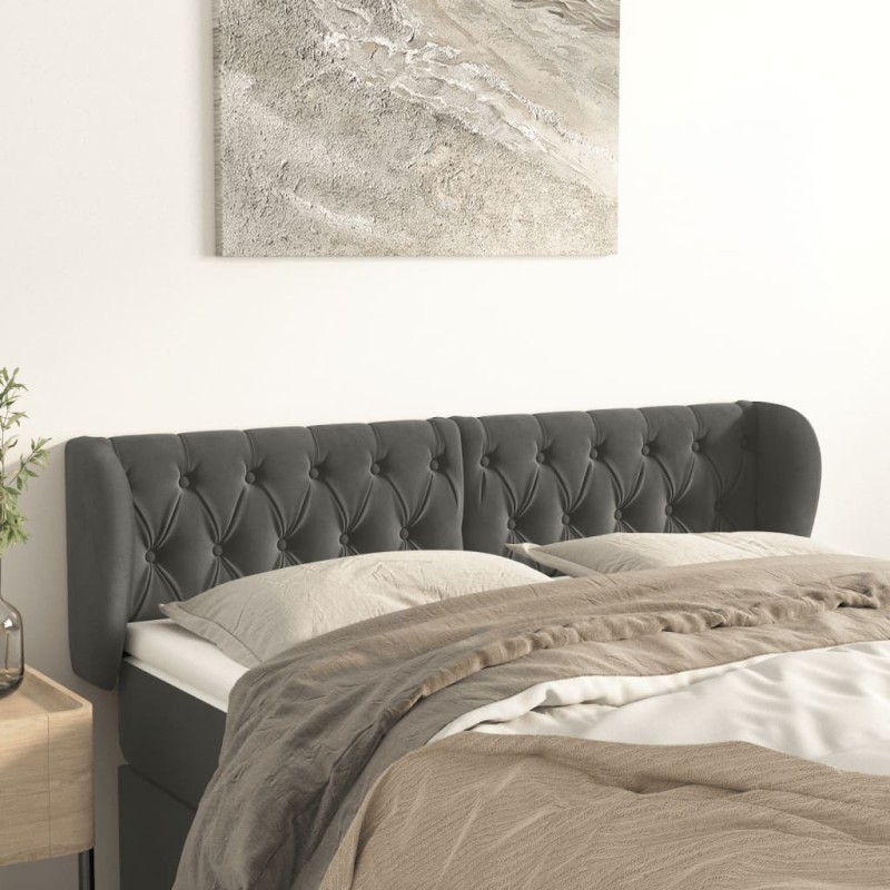 Testiera ad Orecchio Grigio Scuro 163x23x78/88 cm in Velluto Testiera ad Orecchio Grigio Scuro 163x23x78/88 cm in Velluto