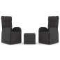 Set Mobili da Giardino 3 pz Nero Polyrattan e Acciaio Set Mobili da Giardino 3 pz Nero Polyrattan e Acciaio