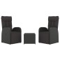 Set Mobili da Giardino 3 pz Nero Polyrattan e Acciaio Set Mobili da Giardino 3 pz Nero Polyrattan e Acciaio