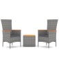 Set Mobili Giardino 3pz Grigio Polyrattan Legno Massello Acacia Set Mobili Giardino 3pz Grigio Polyrattan Legno Massello Acacia