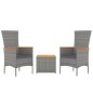 Set Mobili Giardino 3pz Grigio Polyrattan Legno Massello Acacia Set Mobili Giardino 3pz Grigio Polyrattan Legno Massello Acacia
