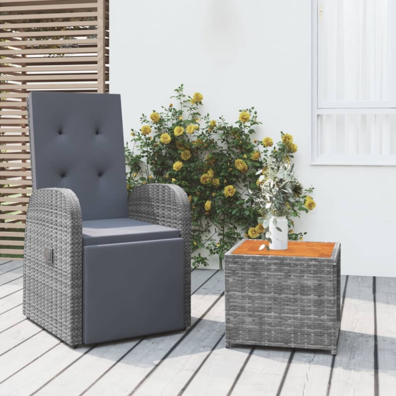 Set Mobili Giardino 2pz Grigio Polyrattan Legno Massello Acacia Set Mobili Giardino 2pz Grigio Polyrattan Legno Massello Acacia