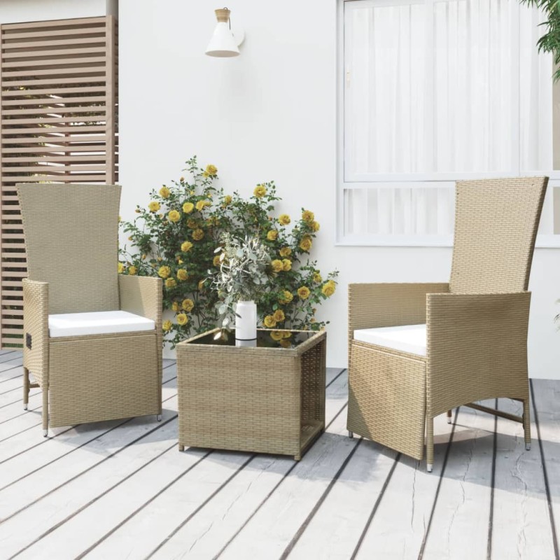 Set Mobili da Giardino 3 pz Beige Polyrattan e Acciaio Set Mobili da Giardino 3 pz Beige Polyrattan e Acciaio