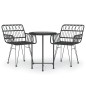 Set da Pranzo da Giardino 3 pz Nero in Polyrattan