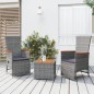 Set Mobili Giardino 3pz Grigio Polyrattan Legno Massello Acacia Set Mobili Giardino 3pz Grigio Polyrattan Legno Massello Acacia