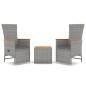 Set Mobili Giardino 3pz Grigio Polyrattan Legno Massello Acacia Set Mobili Giardino 3pz Grigio Polyrattan Legno Massello Acacia