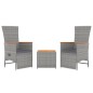 Set Mobili Giardino 3pz Grigio Polyrattan Legno Massello Acacia Set Mobili Giardino 3pz Grigio Polyrattan Legno Massello Acacia
