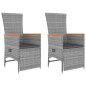 Set Mobili Giardino 3pz Grigio Polyrattan Legno Massello Acacia Set Mobili Giardino 3pz Grigio Polyrattan Legno Massello Acacia