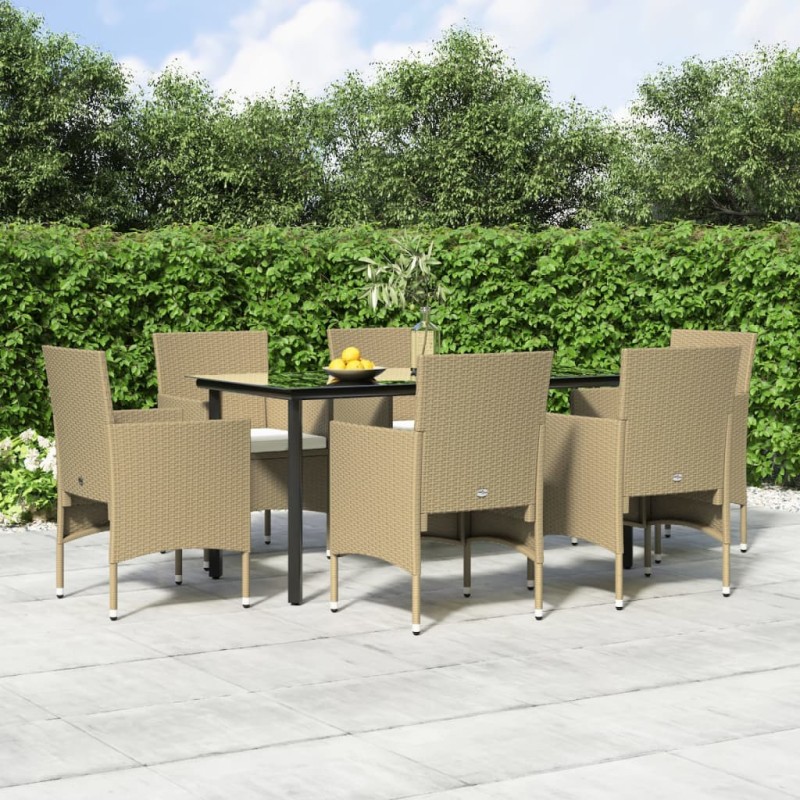 Set da Pranzo da Giardino 7 pz con Cuscini Beige e Nero Set da Pranzo da Giardino 7 pz con Cuscini Beige e Nero
