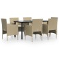 Set da Pranzo da Giardino 7 pz con Cuscini Beige e Nero Set da Pranzo da Giardino 7 pz con Cuscini Beige e Nero