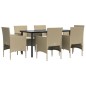 Set da Pranzo da Giardino 7 pz con Cuscini Beige e Nero Set da Pranzo da Giardino 7 pz con Cuscini Beige e Nero