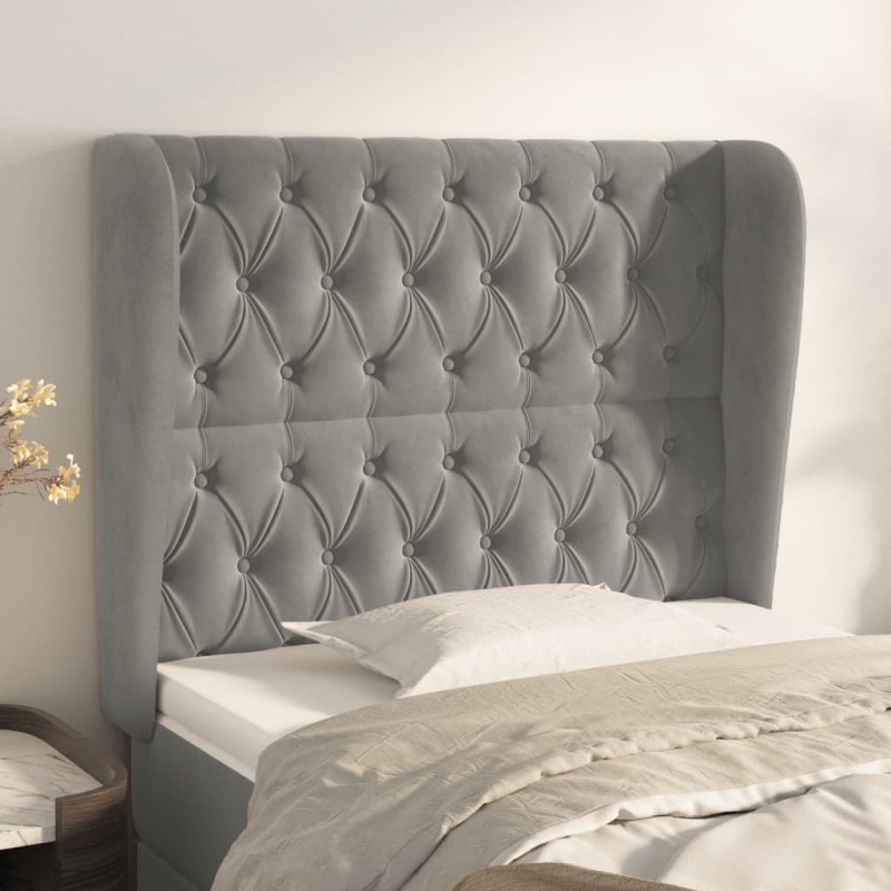 vidaXL Testiera ad Orecchio Grigio Chiaro 103x23x118/128 cm in Velluto vidaXL Testiera ad Orecchio Grigio Chiaro 103x23x118/128 cm in Velluto