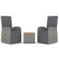 Set Mobili Giardino 3pz Grigio Polyrattan Legno Massello Acacia Set Mobili Giardino 3pz Grigio Polyrattan Legno Massello Acacia