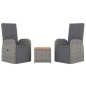 Set Mobili Giardino 3pz Grigio Polyrattan Legno Massello Acacia Set Mobili Giardino 3pz Grigio Polyrattan Legno Massello Acacia