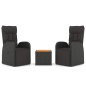 Set Mobili Giardino 3pz Nero Polyrattan e Legno Massello Acacia Set Mobili Giardino 3pz Nero Polyrattan e Legno Massello Acacia