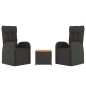 Set Mobili Giardino 3pz Nero Polyrattan e Legno Massello Acacia Set Mobili Giardino 3pz Nero Polyrattan e Legno Massello Acacia