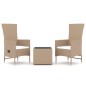 Set Mobili da Giardino 3 pz Beige Polyrattan e Acciaio Set Mobili da Giardino 3 pz Beige Polyrattan e Acciaio