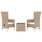 Set Mobili da Giardino 3 pz Beige Polyrattan e Acciaio Set Mobili da Giardino 3 pz Beige Polyrattan e Acciaio