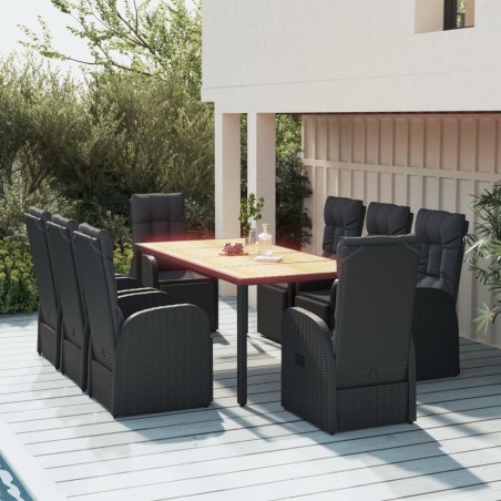 vidaXL Set Pranzo Giardino 9pz Nero Polyrattan e Legno Massello Acacia