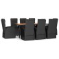 vidaXL Set Pranzo Giardino 9pz Nero Polyrattan e Legno Massello Acacia