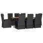 vidaXL Set Pranzo Giardino 9pz Nero Polyrattan e Legno Massello Acacia