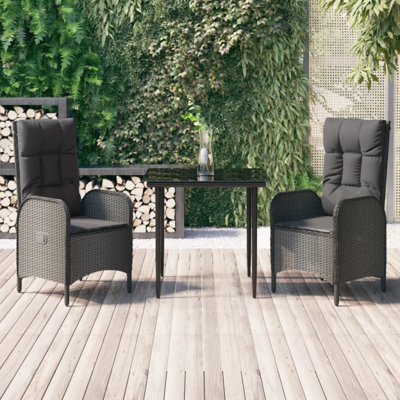 Set da Pranzo da Giardino 3 pz con Cuscini Nero in Polyrattan Set da Pranzo da Giardino 3 pz con Cuscini Nero in Polyrattan