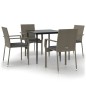 Set da Pranzo Giardino 5pz Nero e Grigio con Cuscini Polyrattan Set da Pranzo Giardino 5pz Nero e Grigio con Cuscini Polyrattan