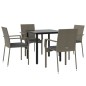 Set da Pranzo Giardino 5pz Nero e Grigio con Cuscini Polyrattan Set da Pranzo Giardino 5pz Nero e Grigio con Cuscini Polyrattan