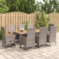 Set da Pranzo da Giardino 9 pz con Cuscini in Polyrattan Grigio Set da Pranzo da Giardino 9 pz con Cuscini in Polyrattan Grigio