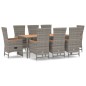 Set da Pranzo da Giardino 9 pz con Cuscini in Polyrattan Grigio Set da Pranzo da Giardino 9 pz con Cuscini in Polyrattan Grigio