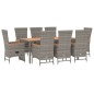 Set da Pranzo da Giardino 9 pz con Cuscini in Polyrattan Grigio Set da Pranzo da Giardino 9 pz con Cuscini in Polyrattan Grigio