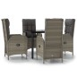 Set da Pranzo Giardino 5pz Nero e Grigio con Cuscini Polyrattan Set da Pranzo Giardino 5pz Nero e Grigio con Cuscini Polyrattan